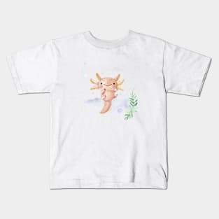 Cute Watercolor Axolotl Pattern Kids T-Shirt